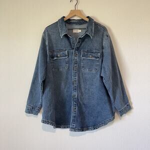 Terra & Sky Denim Shirt Womens 1X Blue Button Front Long Sleeve Western Pockets